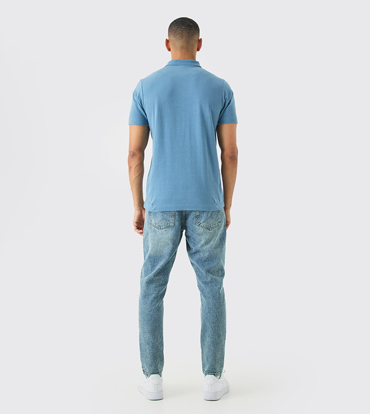 Slim Fit Heavy Zip Neck Polo T-Shirt