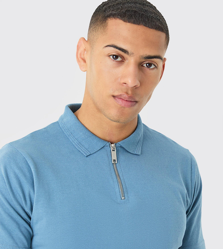 Slim Fit Heavy Zip Neck Polo T-Shirt