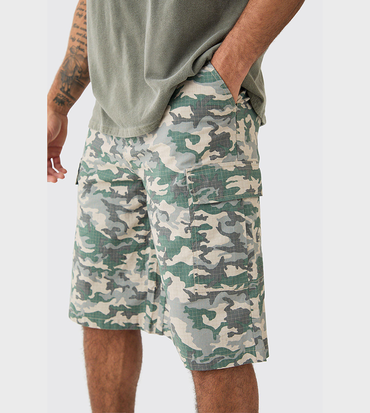 Woven Tab Ripstop Camo Shorts