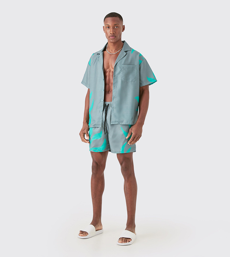 Boxy Printed Shirt and Swim Short Set
