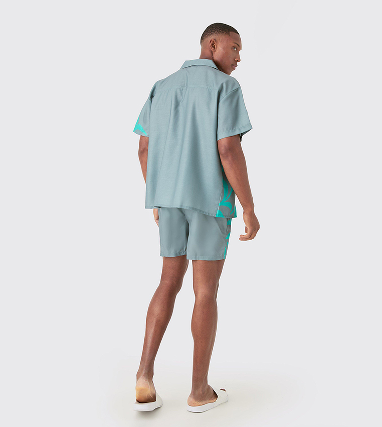 Boxy Printed Shirt and Swim Short Set