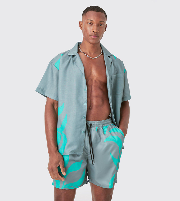 Boxy Printed Shirt and Swim Short Set