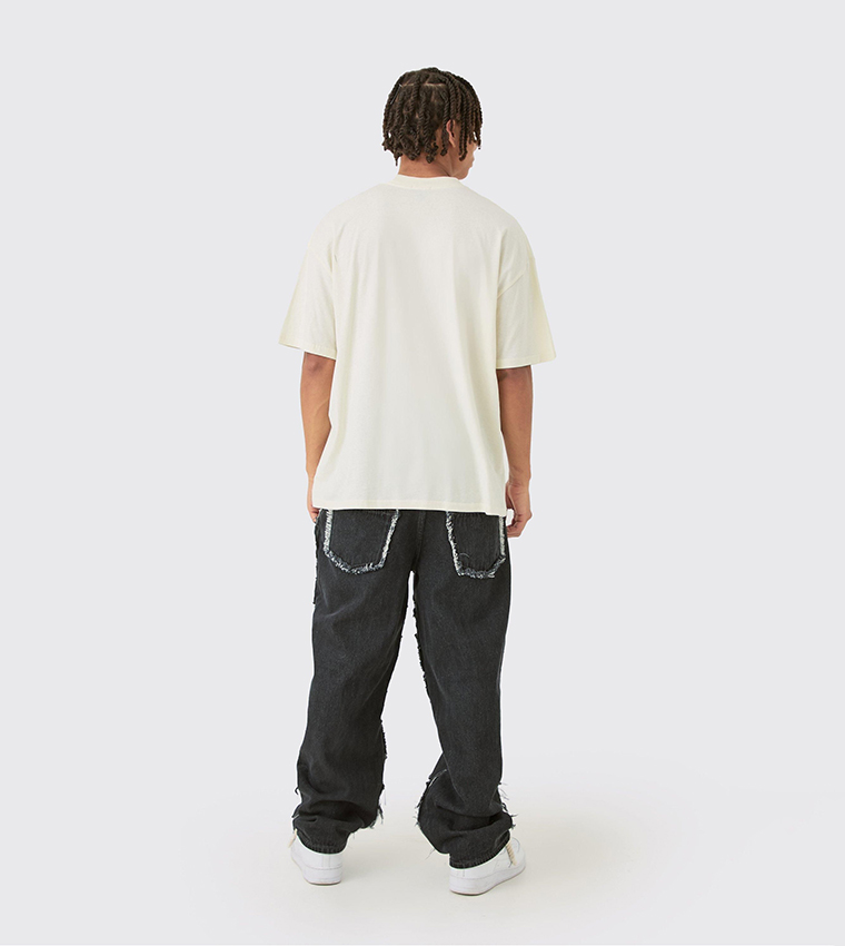 Rigid Patchwork Waistband Detail Baggy Jeans