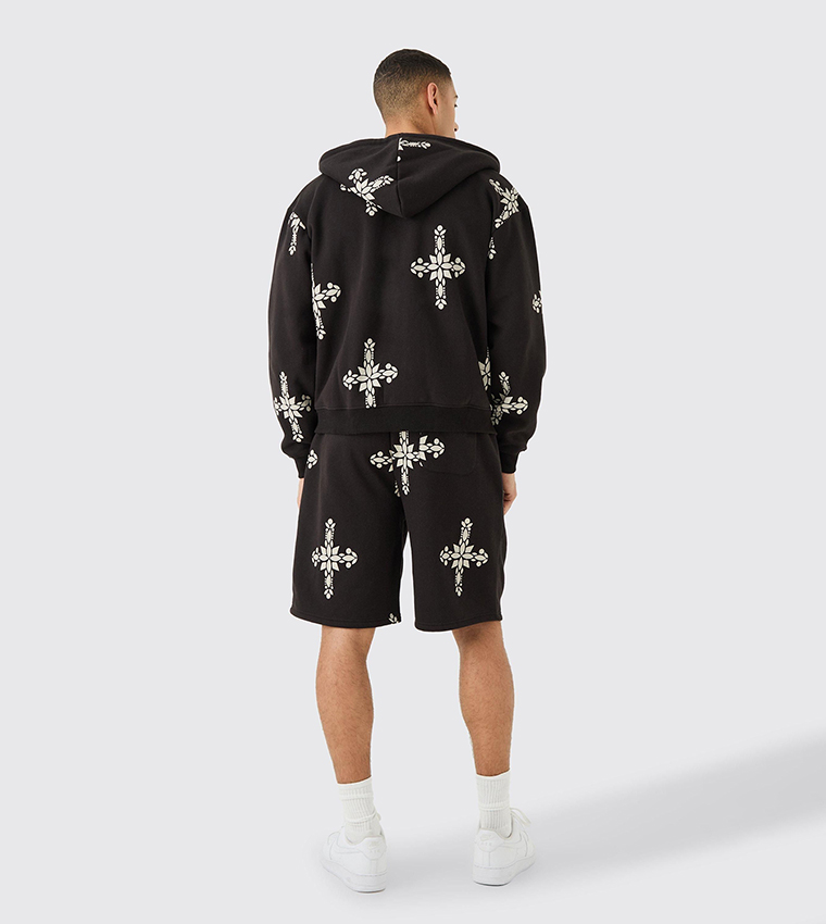 Mid Rise Cross Print Oversized Shorts