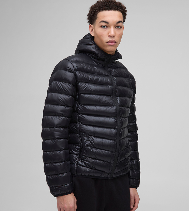 Buy BoohooMAN Glossy Hooded Puffer Jacket In Black 6thStreet UAE