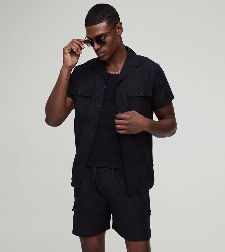 Linen Short Sleeves Cargo Shirt & Shorts Set