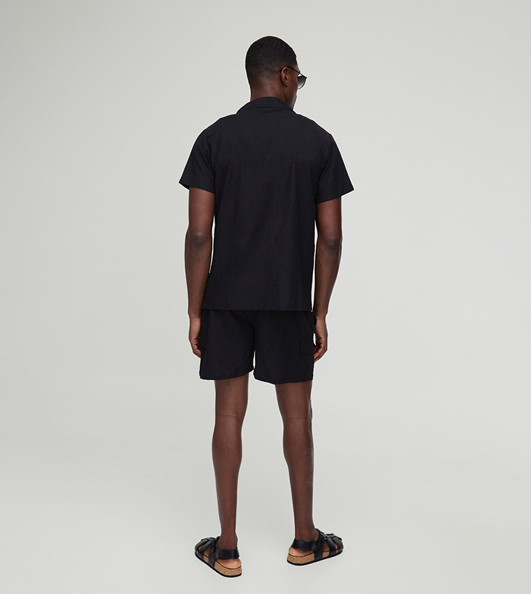 Linen Short Sleeves Cargo Shirt & Shorts Set