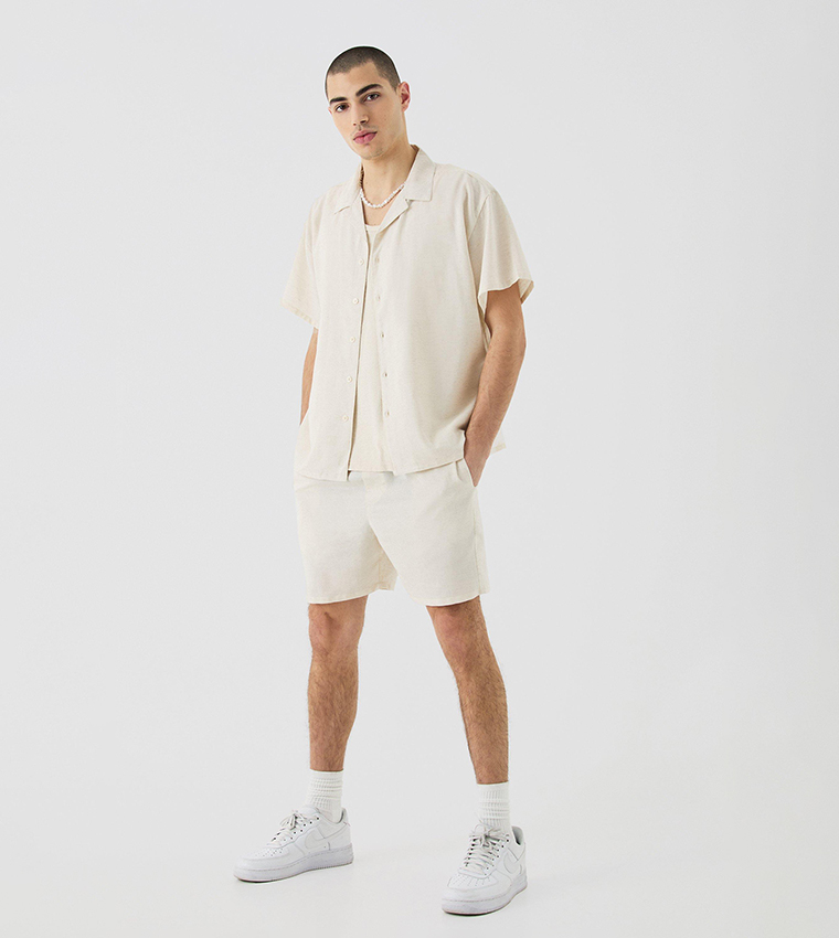 Short Sleeves Boxy Linen Shirt & Short Set
