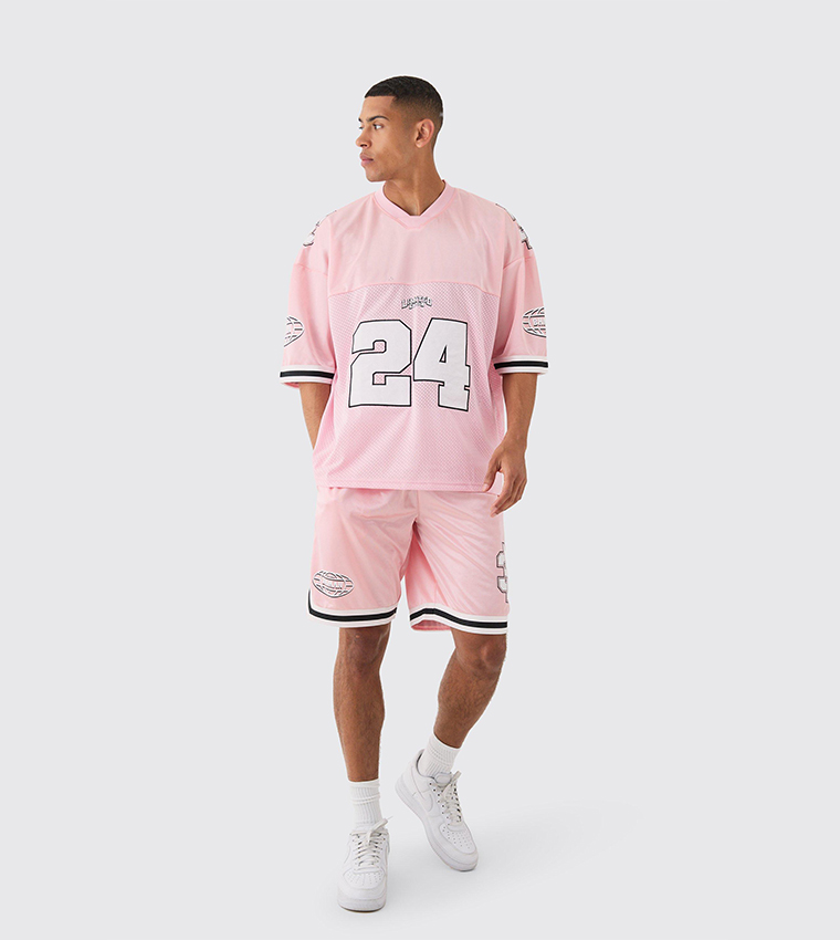 Buy Boohoo Mesh Satin Varsity T Shirt With Shorts In Pink