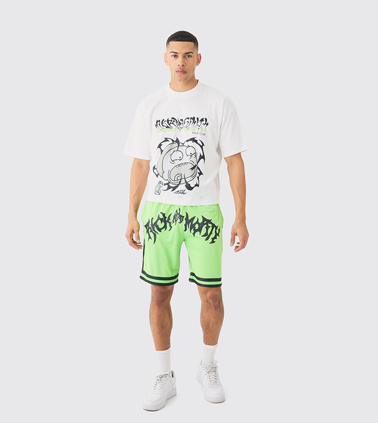 Rick and Morty Print Oversized T-Shirt & Shorts Set