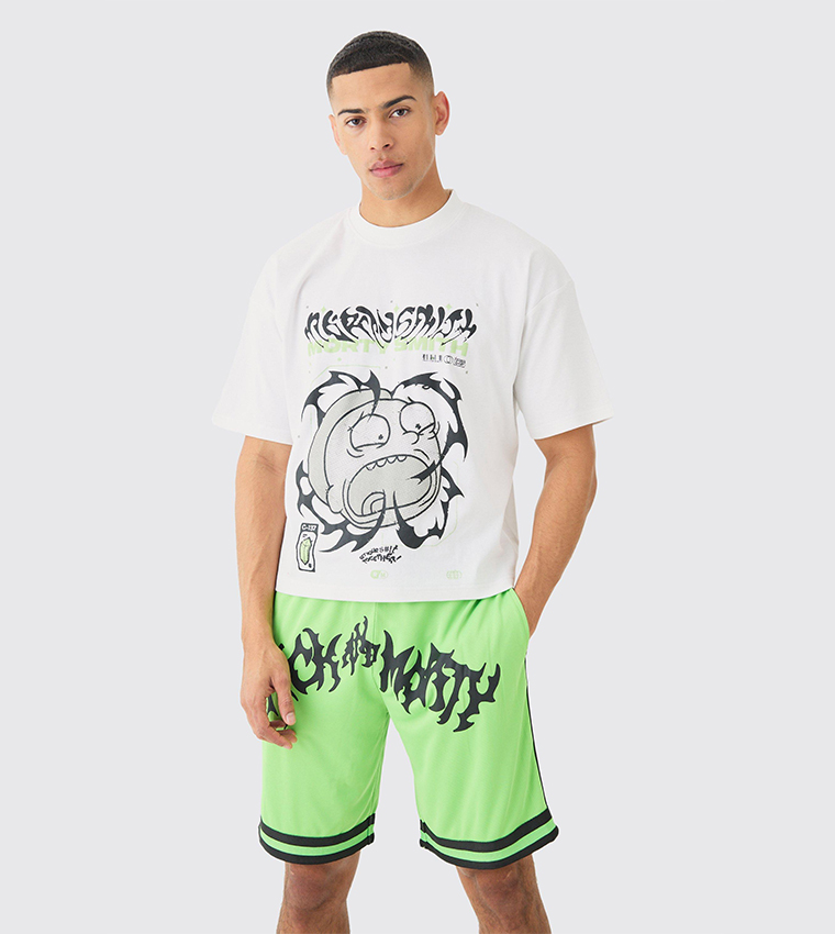 Rick and Morty Print Oversized T-Shirt & Shorts Set