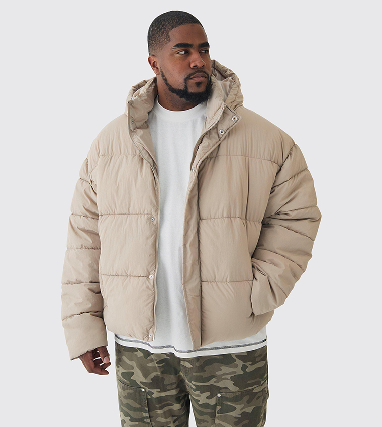 Plus & Tall Boxy Crinkled Nylon Puffer Jacket