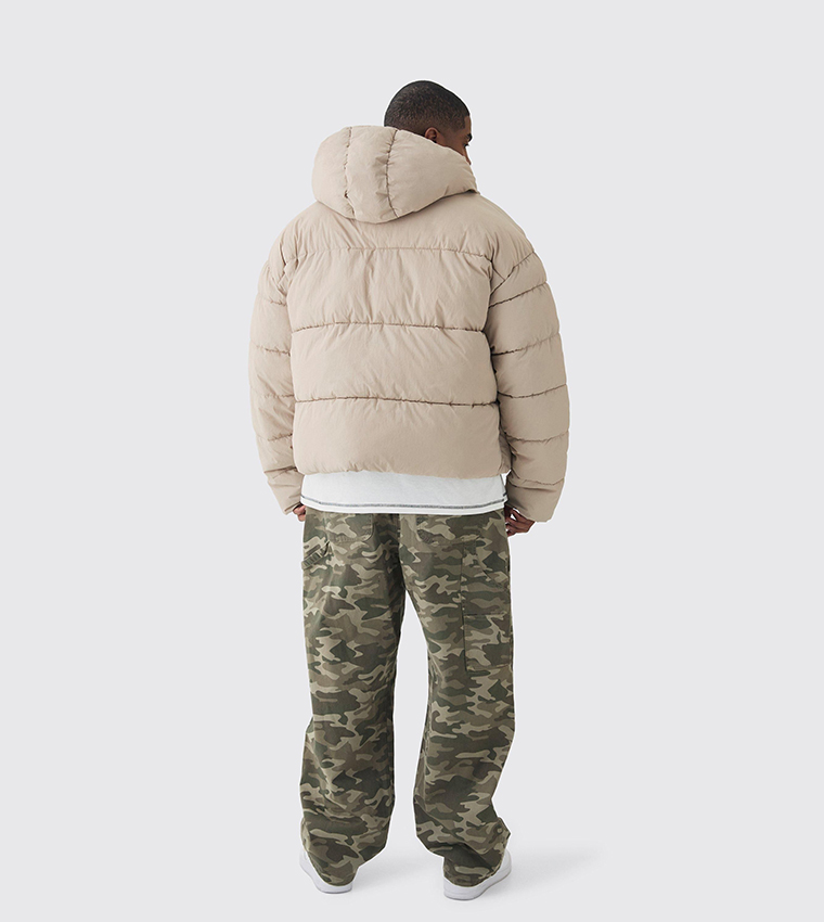 Plus & Tall Boxy Crinkled Nylon Puffer Jacket