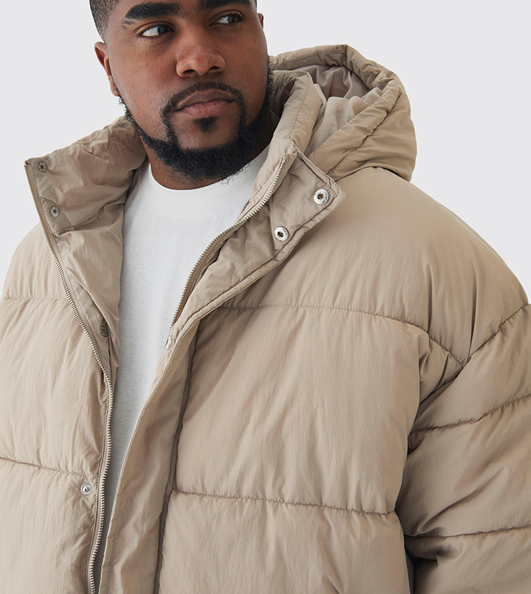 Plus & Tall Boxy Crinkled Nylon Puffer Jacket