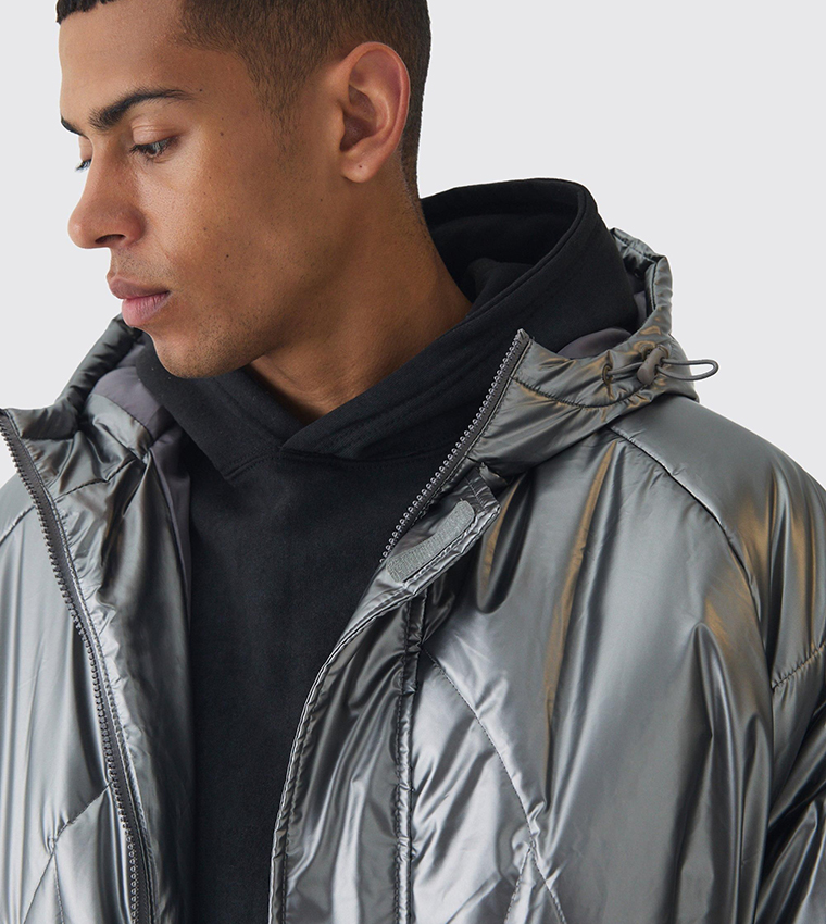 Metallic Oversized Hooded Puffer Jacket