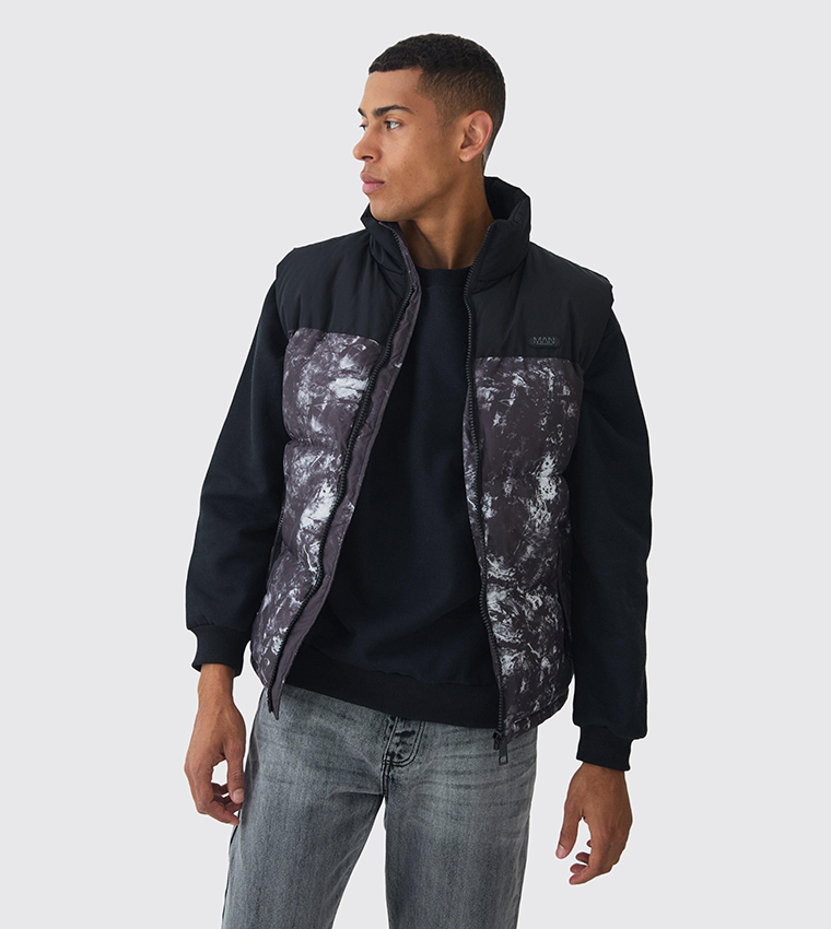 Color Block Printed High Neck Puffer Gilet