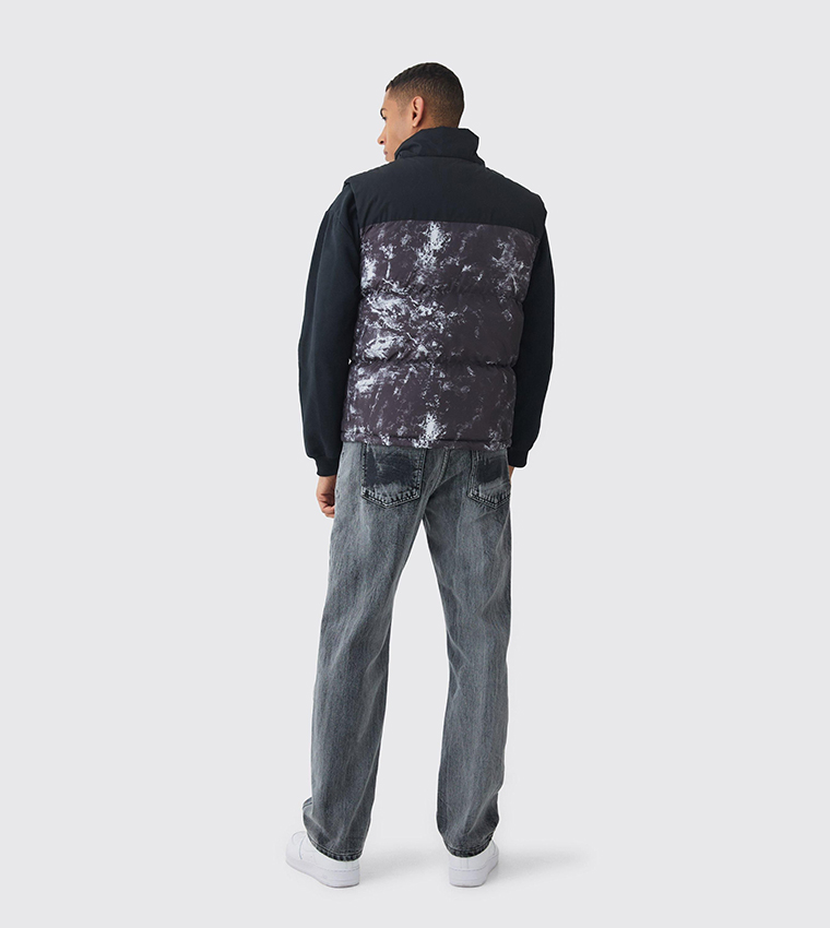 Color Block Printed High Neck Puffer Gilet