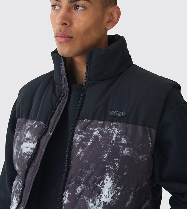 Color Block Printed High Neck Puffer Gilet