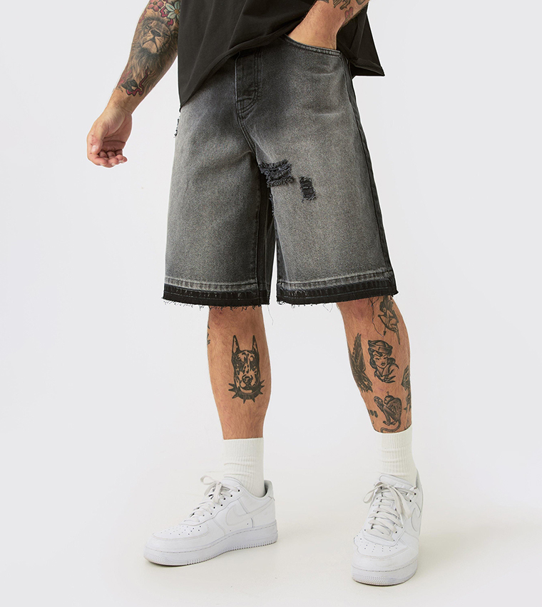 Buy BoohooMAN Distressed Denim Shorts In Black 6thStreet Bahrain