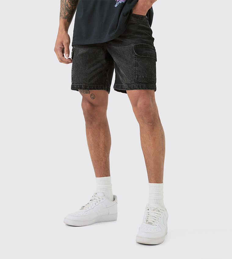 Buy BoohooMAN Slim Fit Cargo Denim Shorts In Black 6thStreet UAE