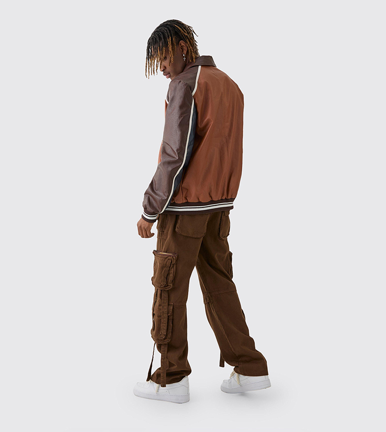 Boohooman Brown Varsity Jacket Buy BoohooMAN Tall BM Badge