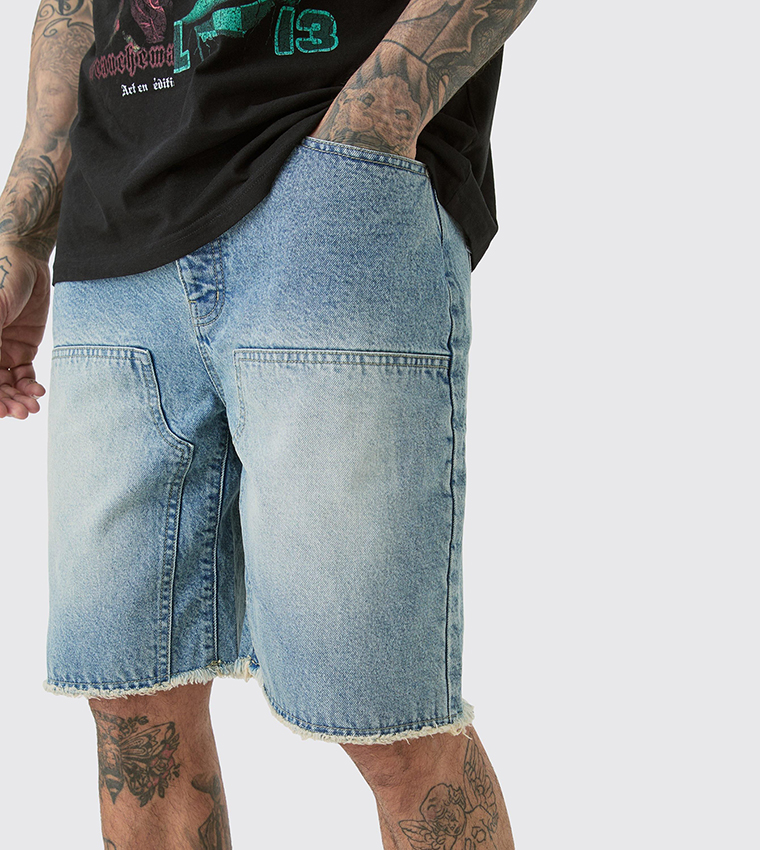 Buy BoohooMAN Tall Raw Hem Denim Shorts In Blue 6thStreet Bahrain