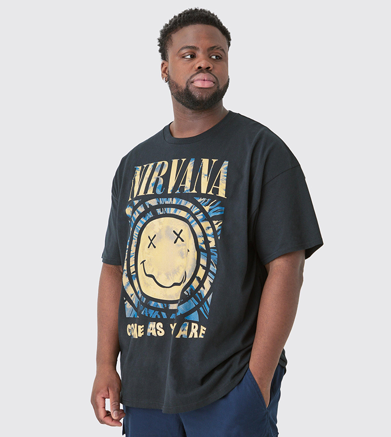 Plus & Tall Oversized Nirvana License Printed T-Shirt Black