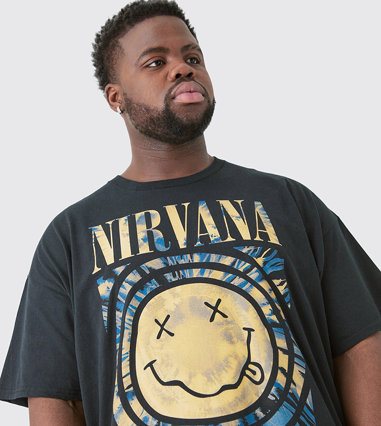 Plus & Tall Oversized Nirvana License Printed T-Shirt Black