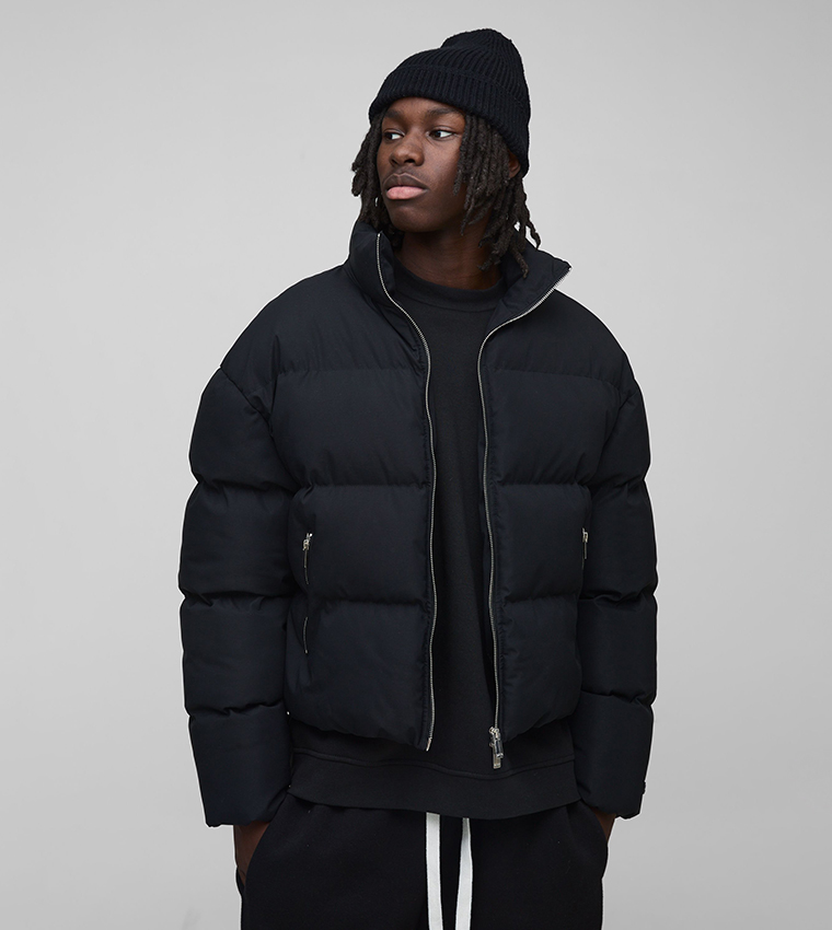 Funnel Neck Boxy Fit Puffer Jacket