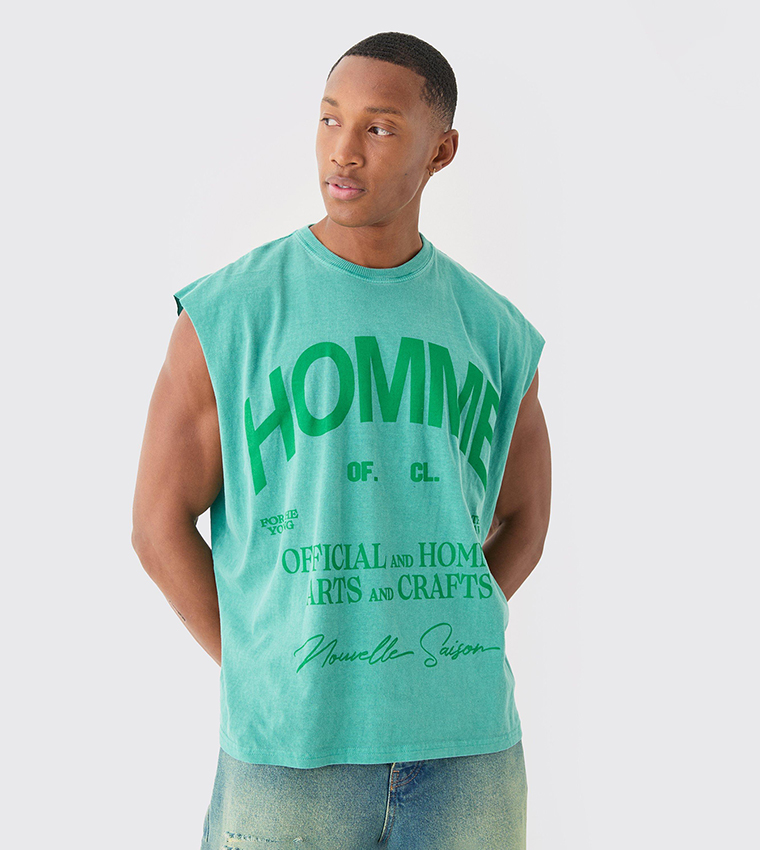 Oversized Washed Tonal Print Tank Top