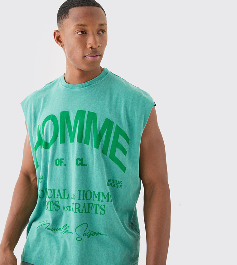 Oversized Washed Tonal Print Tank Top