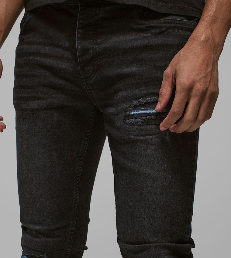 Stretch Biker Ripped Skinny Fit Jeans