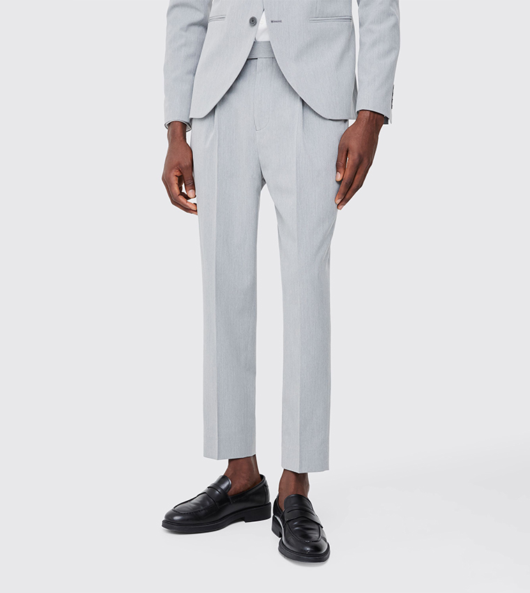Buy BoohooMAN Solid Mid Rise Tapered Fit Formal Trousers In Grey