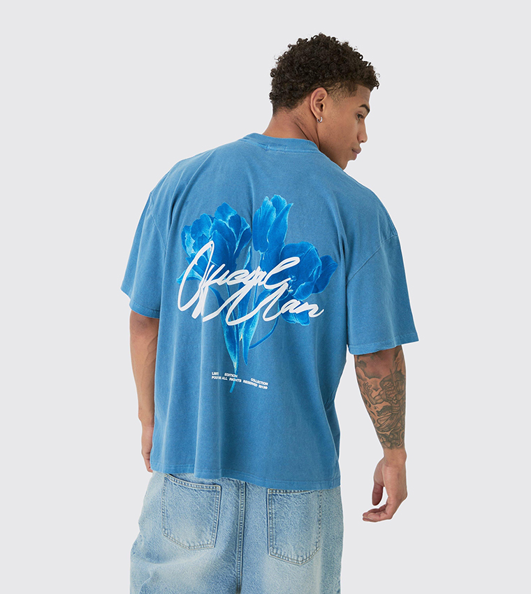 Washed Tonal Floral Print Oversized T-Shirt