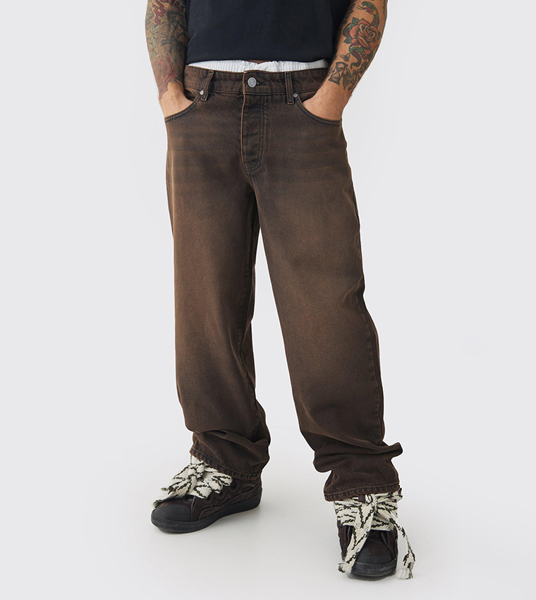 Rigid Double Waistband Baggy Jeans