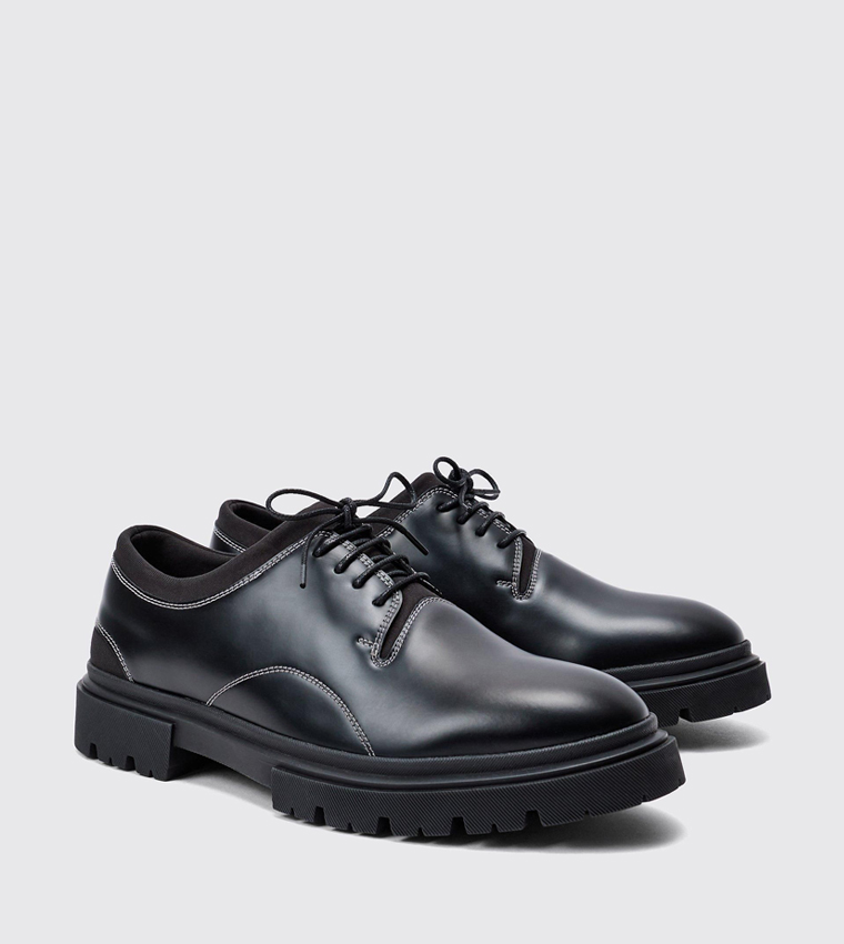 Faux Leather Contrast Stitch Brogues