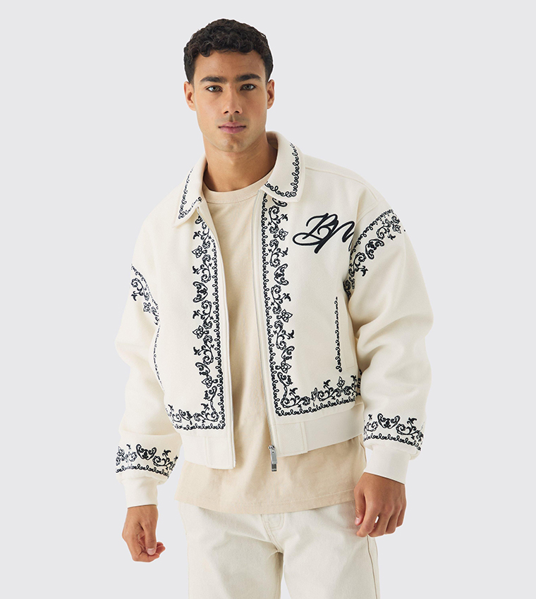 Boxy BM Embroidered Collared Bomber Jacket
