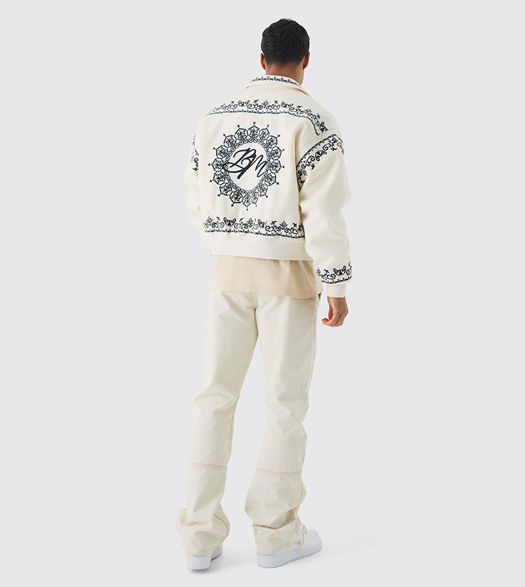 Boxy BM Embroidered Collared Bomber Jacket