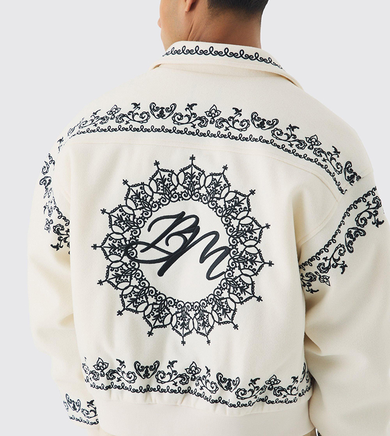 Boxy BM Embroidered Collared Bomber Jacket