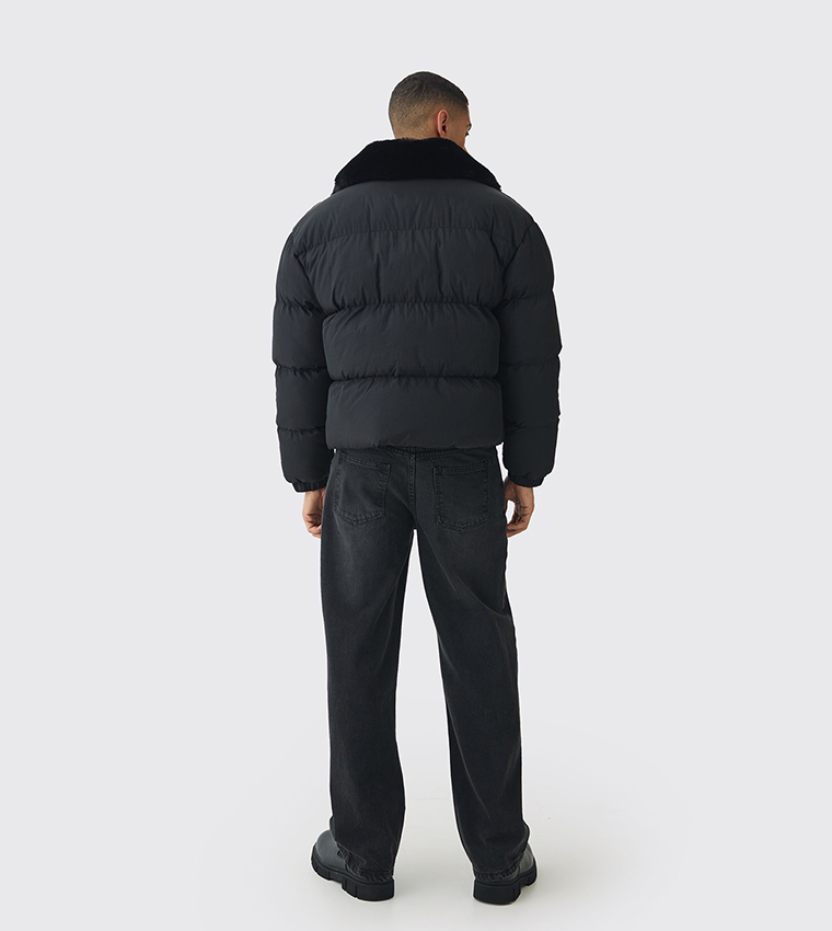 Faux Fur Collar Boxy Fit Puffer Jacket