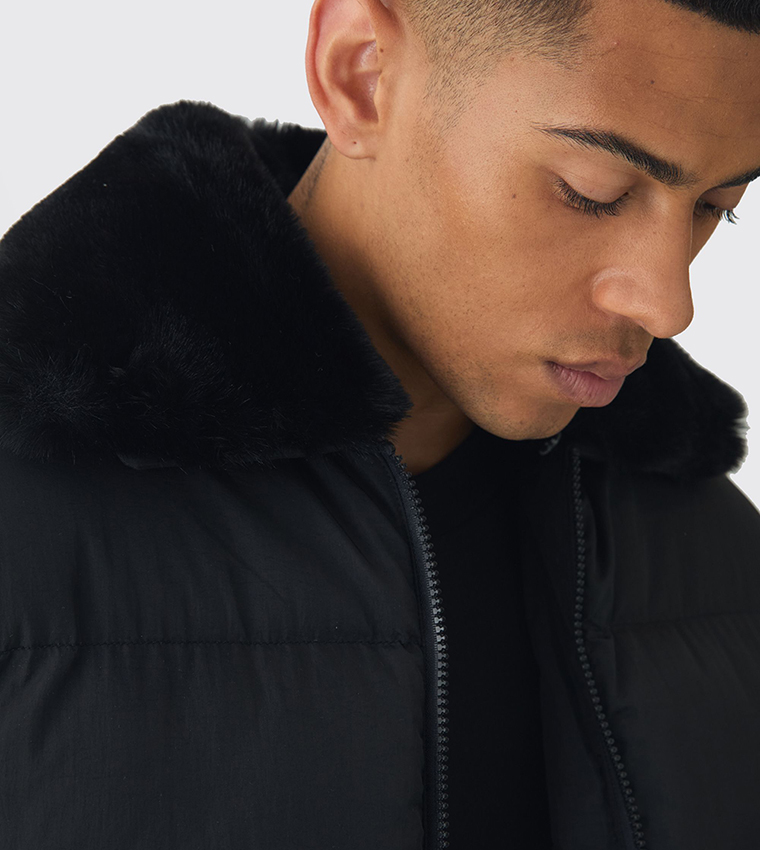 Faux Fur Collar Boxy Fit Puffer Jacket