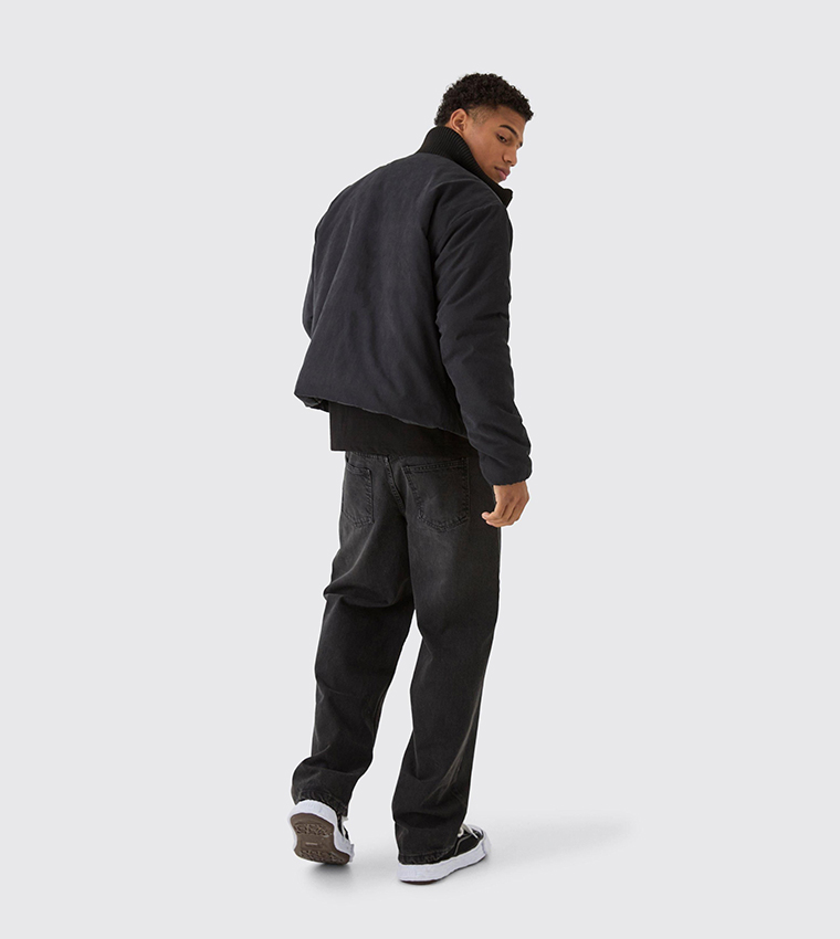 Rib Collar Boxy Bomber Jacket