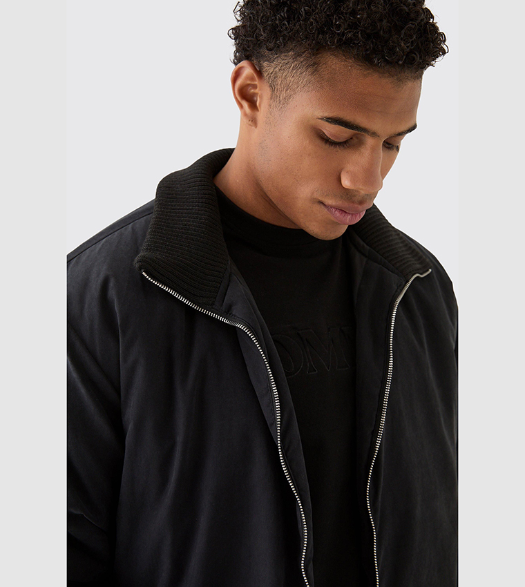 Rib Collar Boxy Bomber Jacket