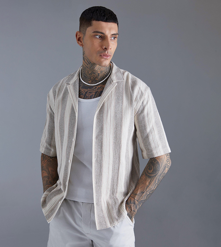 Striped Short Sleeves Oversized Shirt