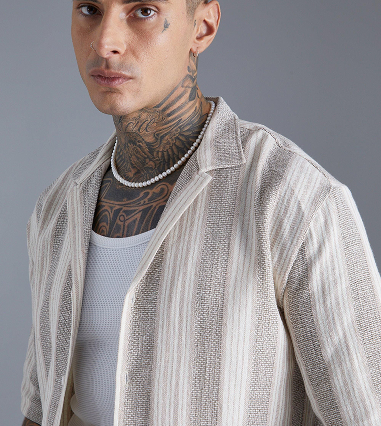 Striped Short Sleeves Oversized Shirt