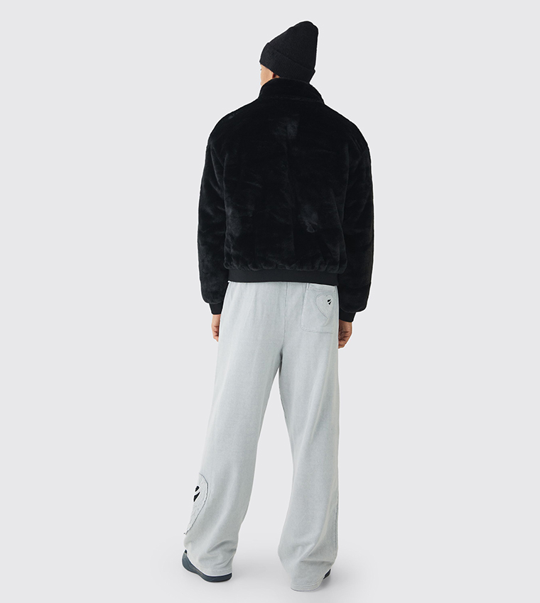Faux Fur Funnel Neck Bomber Jacket