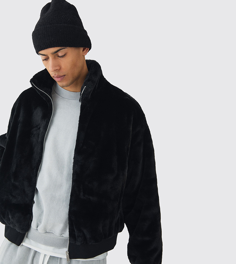 Faux Fur Funnel Neck Bomber Jacket
