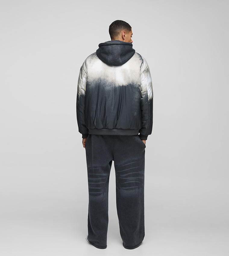 Abstract Print Oversized Hooded Bomber Jacket