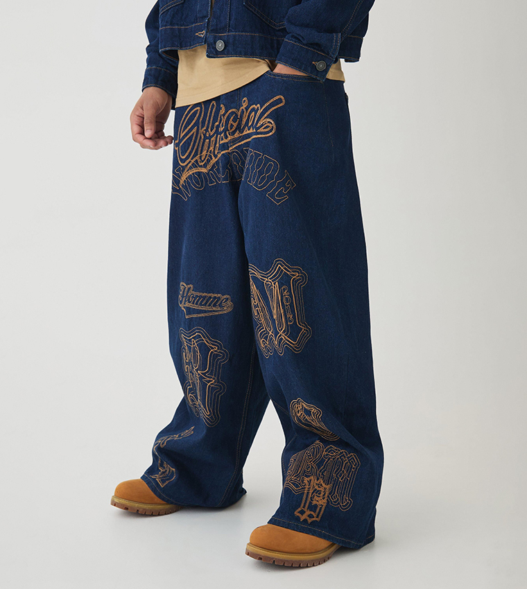 Rigid Contrast Stitch Ripped Balloon Fit Jeans