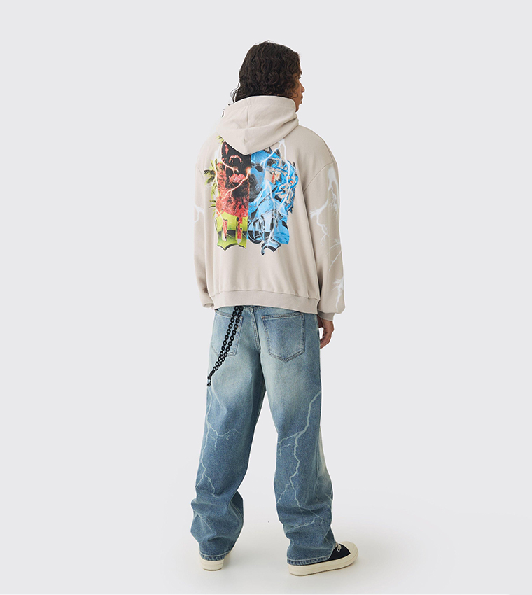 Rigid Laser Print Lightning Baggy Jeans